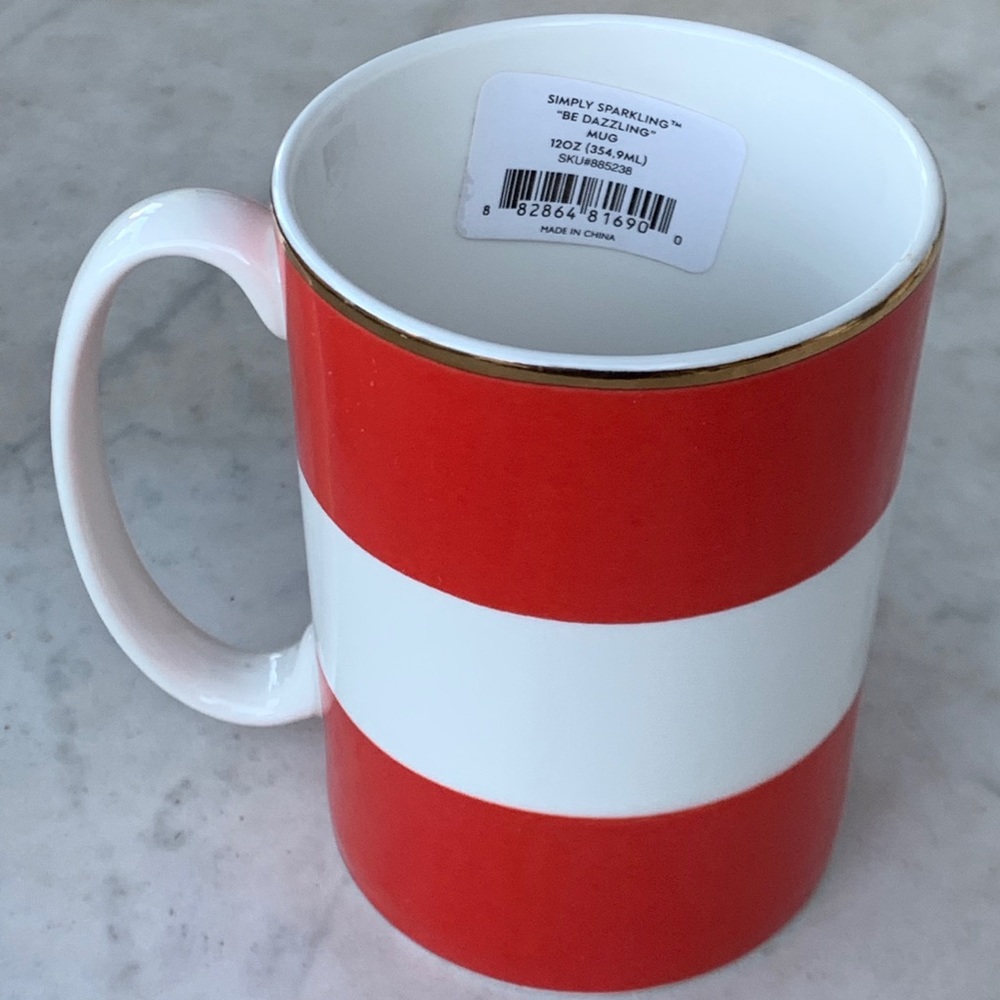 KATE SPADE NEW YORK BE DAZZLING MUG CUP LENOX RED STRIPE NEW - Picture 2 of 7